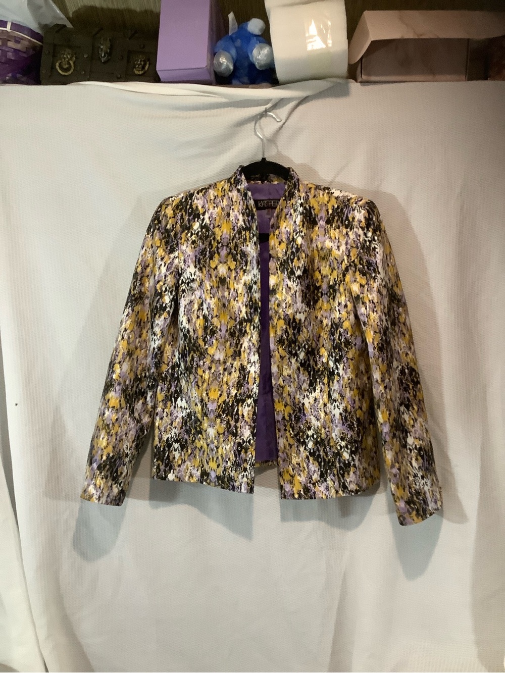 Kasper Yellow, Purple & Black Abstract Open-Front Jacket - Picture 13 of 13